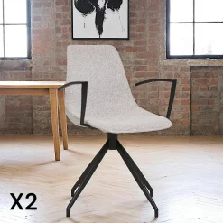 Meubles De Cuisine·Chaises|AMSTERDAM Chaise pivotante sable en tissu bouclette avec accoudoirs (lot de 2)