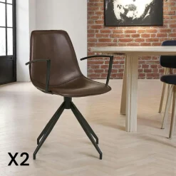 Meubles De Cuisine·Chaises|AMSTERDAM Chaise pivotante sable en tissu bouclette avec accoudoirs (lot de 2)