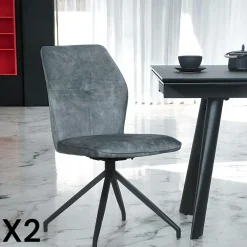 Chaises Velours|Chaises Contemporaines|LOMBARDIE Chaise pivotante vert en velours patiné avec poignée (lot de 2)