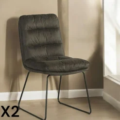 Chaises Vintage|Chaises Capitonnées|Epika Chaise rembourrée grise (lot de 2)