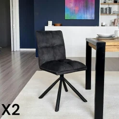 Chaises Capitonnées|Chaises Contemporaines|IENA Chaise rotative tissu anthracite (lot de 2)
