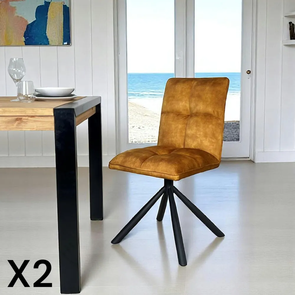 Chaises Capitonnées|Chaises Contemporaines|IENA Chaise rotative tissu moutarde (lot de 2)