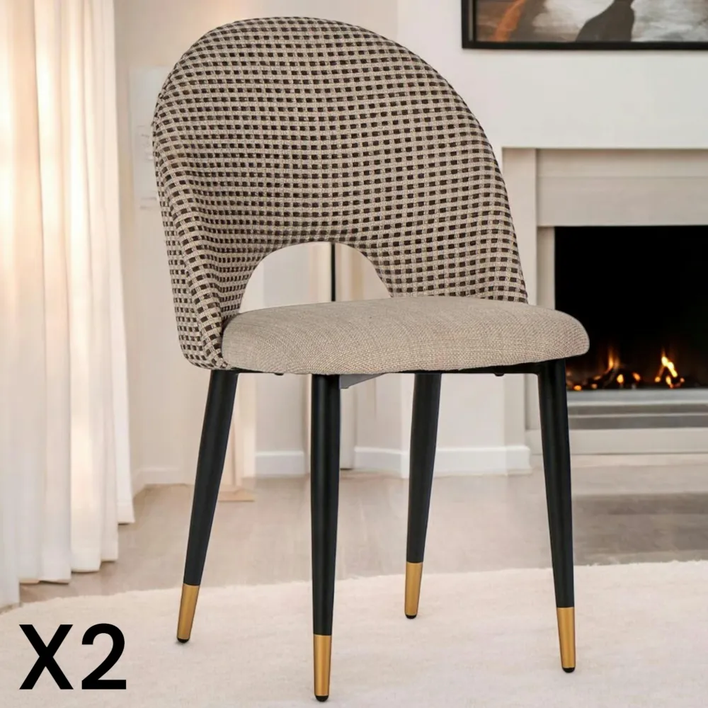 Chaises Capitonnées|Chaises Contemporaines|MALMOE Chaise salle à manger tissu quadrillé taupe (lot de 2)