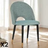 Chaises Capitonnées|Chaises Contemporaines|MALMOE Chaise salle à manger tissu quadrillé bleu clair (lot de 2)
