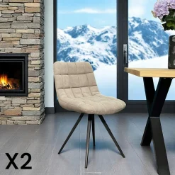 Chaises Capitonnées|Meubles De Cuisine·Chaises| Chaise salle à manger tissu jeans sable (lot de 2)
