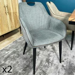 Chaises Capitonnées|Chaises Contemporaines|MALMOE Chaise salle à manger tissu quadrillé gris (lot de 2)