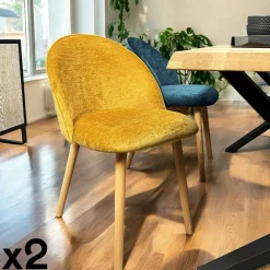 Meubles De Cuisine·Chaises|Chaises En Bois|ETNA Chaise scandinave en bois et velours moutarde (lot de 2)