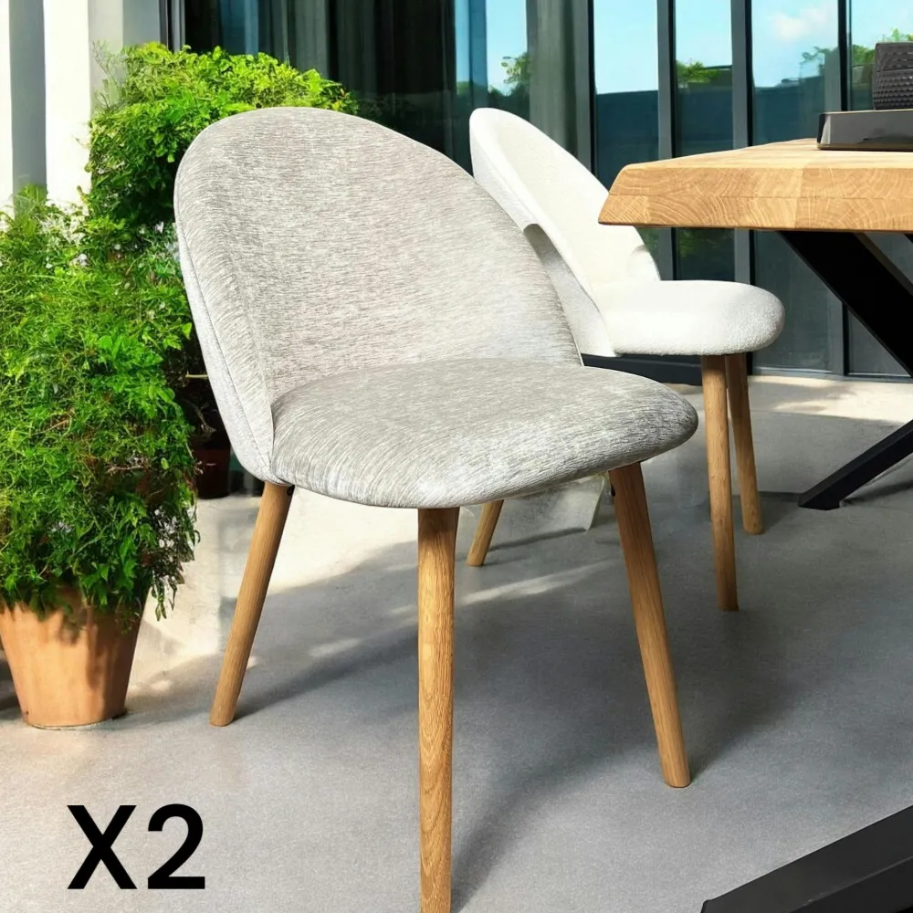 Meubles De Cuisine·Chaises|Chaises En Bois|ETNA Chaise scandinave en bois et velours gris (lot de 2)