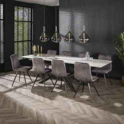 Chaises Scandinaves|Chaises Capitonnées|KERALA Chaise scandinave tissu gris foncé pieds épingle (lot de 2)