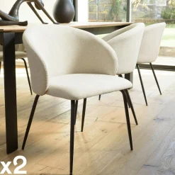 Chaises Capitonnées|Chaises Contemporaines|TIM Chaise style cabriolet tissu marron (lot de 2)