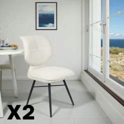 Meubles De Cuisine·Chaises|Chaises Contemporaines|LIGURIE Chaise tissu gris foncé à dossier double (lot de 2)