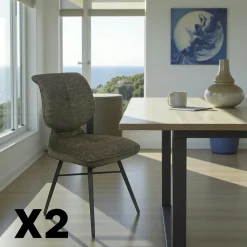 Meubles De Cuisine·Chaises|Chaises Contemporaines|LIGURIE Chaise tissu gris foncé à dossier double (lot de 2)