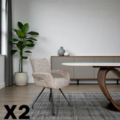 Meubles De Cuisine·Chaises|Chaises Contemporaines|LIGURIE Chaise tissu taupe chiné accoudoirs larges (lot de 2)