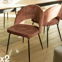 Chaises Capitonnées|Chaises Contemporaines|TIM Chaise velours acajou dossier demi-lune (lot de 2)