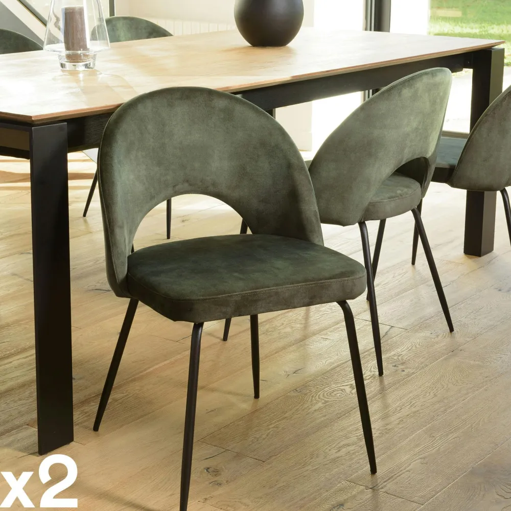 Meubles De Cuisine·Chaises|Chaises Capitonnées|TIM Chaise velours beige dossier demi-lune (lot de 2)