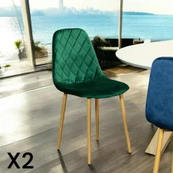 Meubles De Cuisine·Chaises|Chaises Scandinaves|HAWAI Chaise velours bleu (lot de 2)