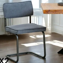 Chaises Vintage|Chaises Capitonnées|MALMOE Chaise velours gris piètement luge (lot de 2)