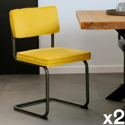 Chaises Vintage|Chaises Capitonnées|MALMOE Chaise velours gris piètement luge (lot de 2)