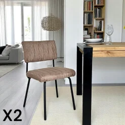 Chaises Capitonnées|Chaises Contemporaines|IENA Chaise velours grosses côtes moutarde (lot de 2)