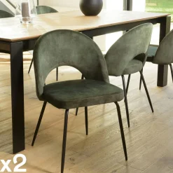 Chaises Capitonnées|Chaises Contemporaines|TIM Chaise velours vert dossier demi-lune (lot de 2)