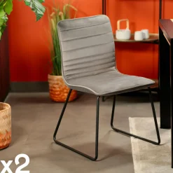 Chaises Capitonnées|Chaises Velours|BURGOS Chaise vert foncé motif ligne (lot de 2)