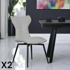 Chaises Velours|Chaises Contemporaines|LOMBARDIE Chaise verte pivotante en velours avec passepoil (lot de 2)