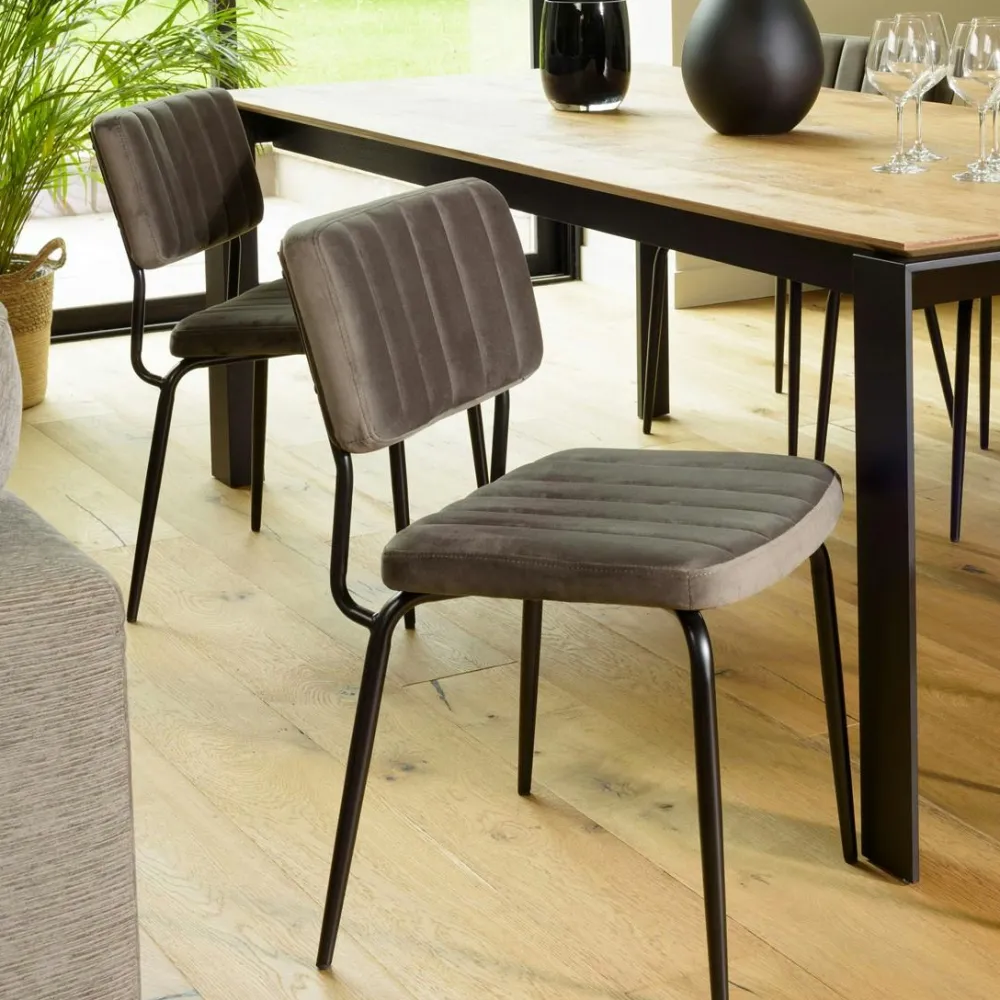 Chaises Capitonnées|Chaises Velours|TIM Chaise vintage en velours gris sombre