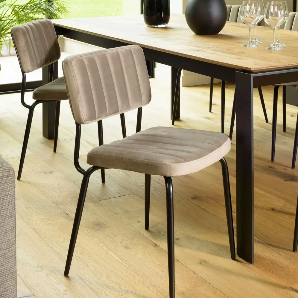 Chaises Capitonnées|Chaises Velours|TIM Chaise vintage en velours gris sombre