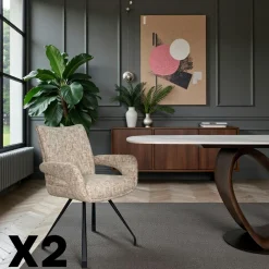 Chaises Contemporaines|Meubles De Cuisine·Chaises|LIGURIE Chaises tissu beige chiné accoudoirs larges (lot de 2)
