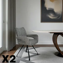 Chaises Contemporaines|Meubles De Cuisine·Chaises|LIGURIE Chaises tissu beige chiné accoudoirs larges (lot de 2)