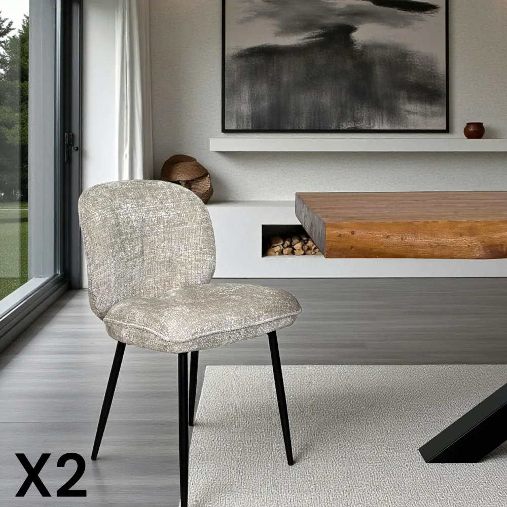 Chaises Contemporaines|Meubles De Cuisine·Chaises|LIGURIE Chaises tissu beige chiné accoudoirs larges (lot de 2)