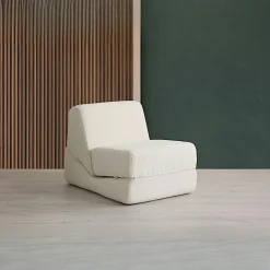 Fauteuils En Tissu|Fauteuils Convertibles|SAPPO Chauffeuse convertible blanche bouclette, lit d'appoint