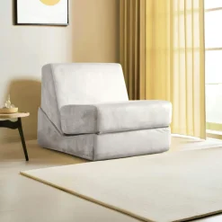 Fauteuils En Tissu|Fauteuils Convertibles|SAPPO Chauffeuse convertible gris clair velours, lit d'appoint