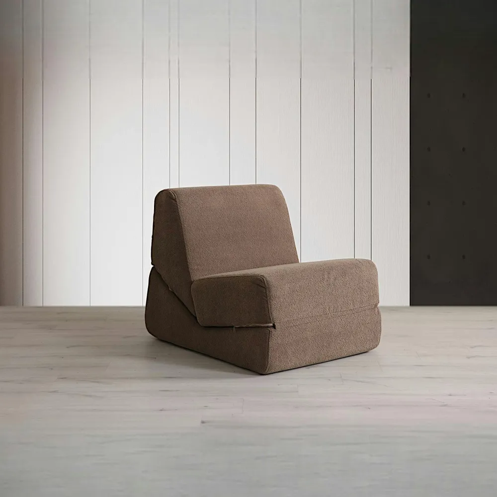 Fauteuils En Tissu|Fauteuils Convertibles|SAPPO Chauffeuse convertible marron bouclette, lit d'appoint