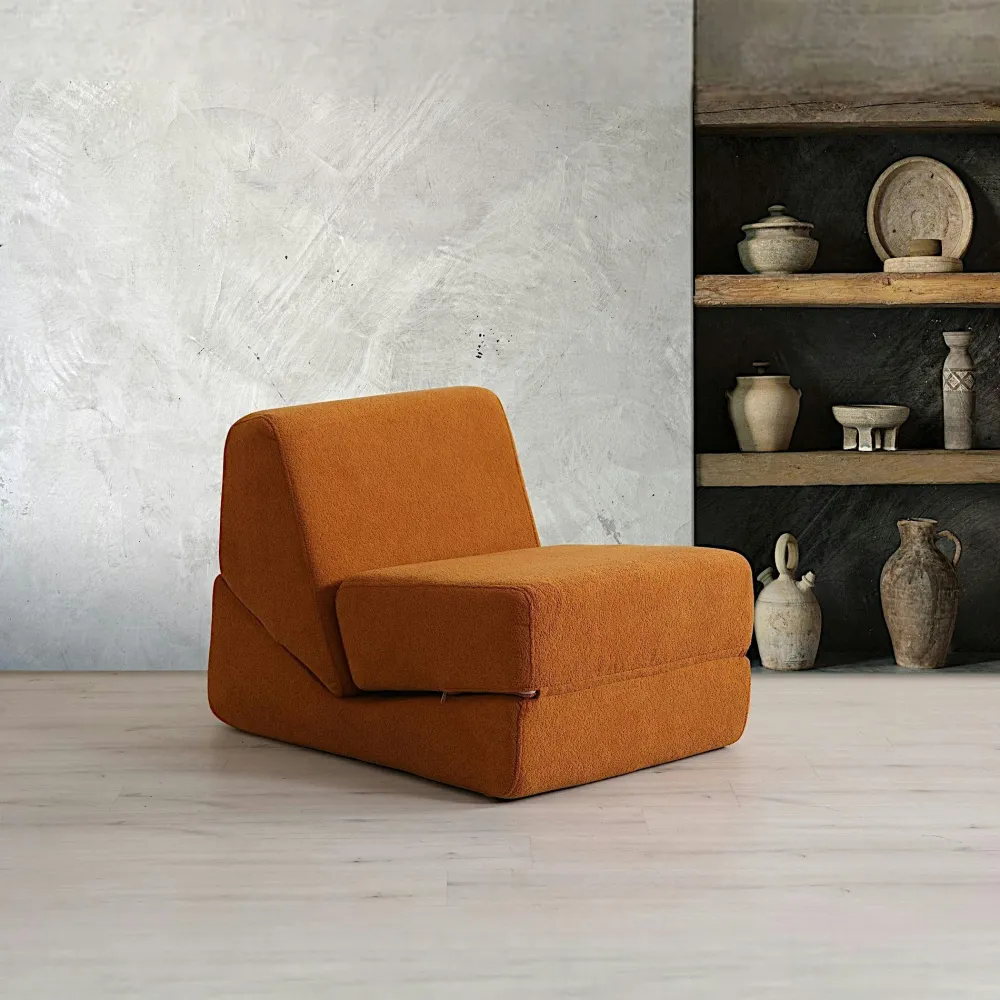 Fauteuils En Tissu|Fauteuils Convertibles|SAPPO Chauffeuse convertible rouille bouclette, lit d'appoint