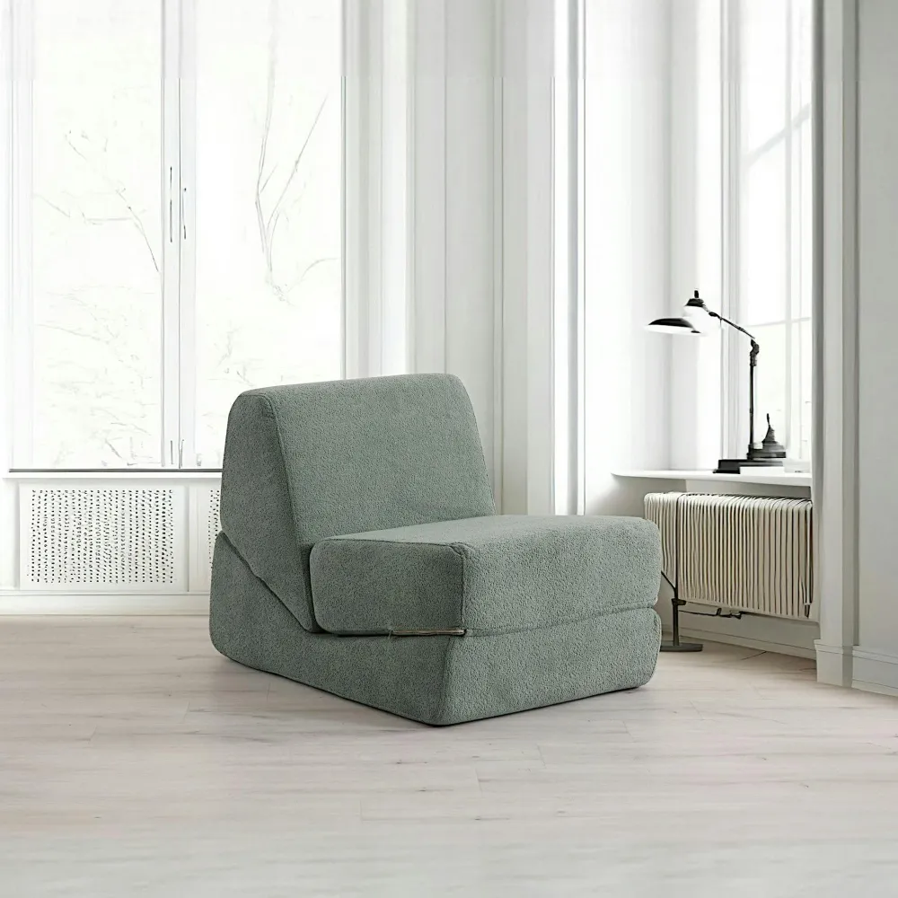 Fauteuils En Tissu|Fauteuils Convertibles|SAPPO Chauffeuse convertible verte bouclette, lit d'appoint
