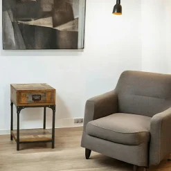 Tables De Chevet Industrielles|ALMEIRA Chevet 2 tiroirs bois noir et pin