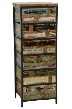 Chiffonnier Industriel|Loft / Loft Colors Chiffonnier 6 tiroirs en Hévéa recyclé coloré et métal 45x40x120cm LOFT COLORS