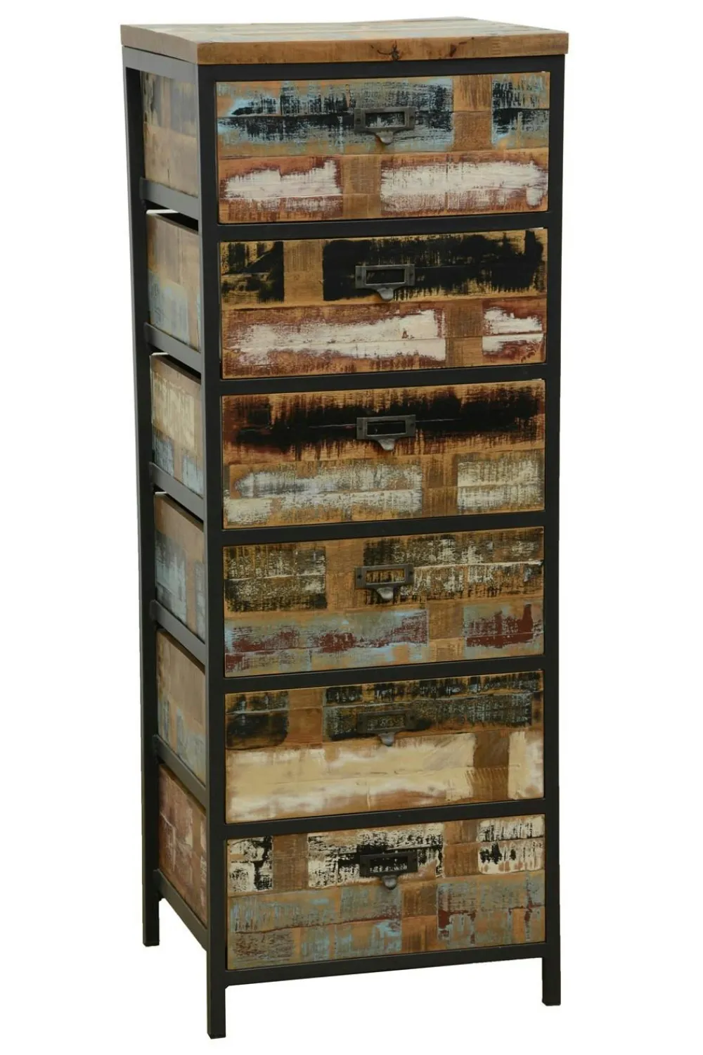 Chiffonnier Industriel|Loft / Loft Colors Chiffonnier 6 tiroirs en Hévéa recyclé coloré et métal 45x40x120cm LOFT COLORS