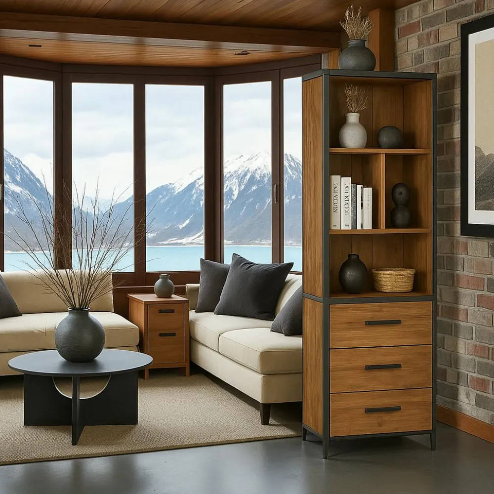 Meubles De Salon·Colonnes De Rangement|Meubles De Rangement·Colonnes De Rangement|PUNE Colonne en bois de teck poignées métal