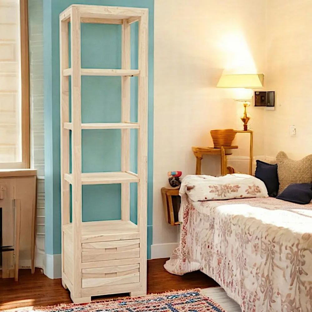 Bibliothèques En Bois|Bibliothèques En Bois|Niagara Colonne Hévéa 2 tiroirs, 4 étagères 50x40x190cm