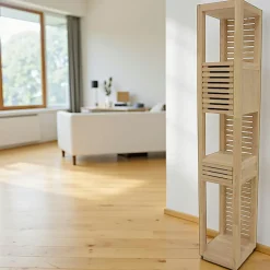 Meubles De Salon·Colonnes De Rangement|Meubles De Rangement·Colonnes De Rangement|New Orléans Colonne ouverte Hévéa 1 porte Persienne, 1 tiroir façade Persienne, 3 niches 35x35x195cm NEW ORLEANS