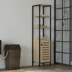 Meubles De Salle De Bains·Rangement Salle De Bains|JENA Colonne salle de bains effet chêne, rangements mixtes