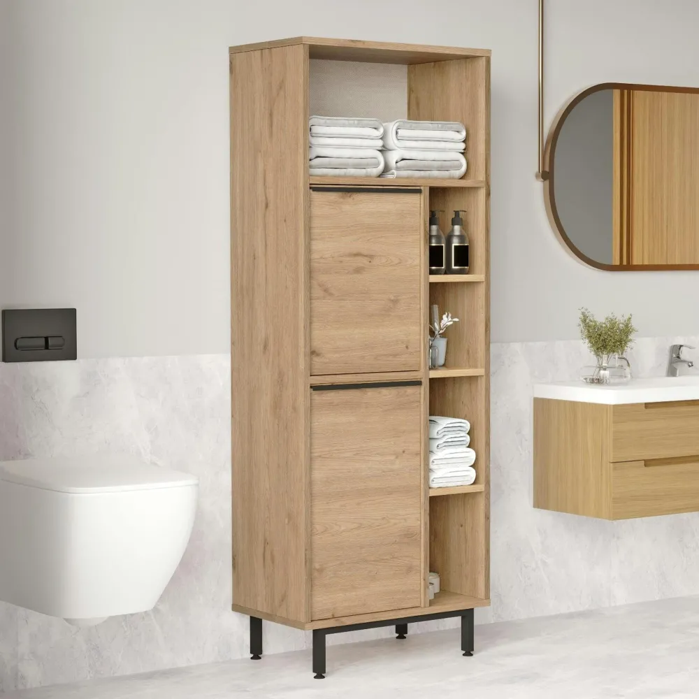 Meubles De Salle De Bains·Rangement Salle De Bains|JENA Colonne salle de bains moderne effet bois - 2 portes