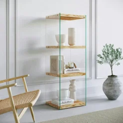 Meubles De Rangement·Petits Meubles De Rangement|LHASA Colonne vitrine design - bois clair, 4 plateaux