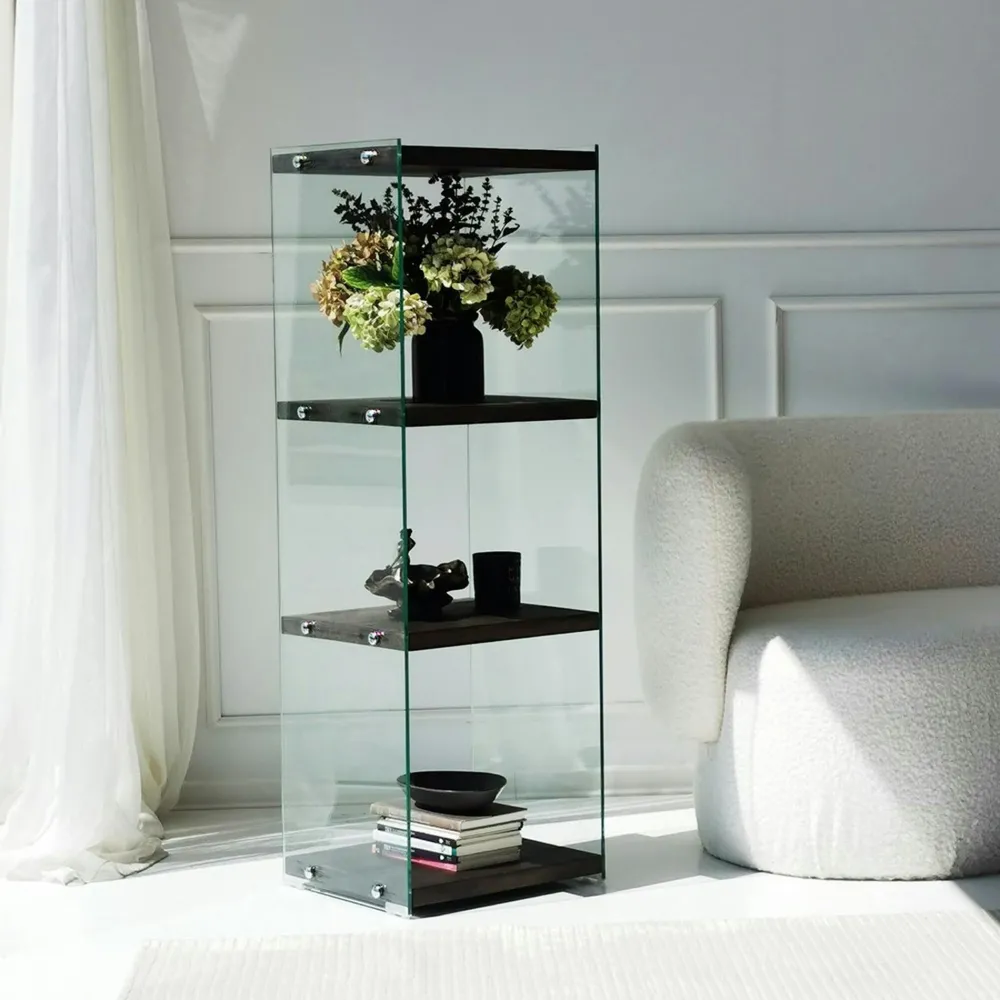 Meubles De Rangement·Petits Meubles De Rangement|LHASA Colonne vitrine design - bois gris foncé, 3 plateaux