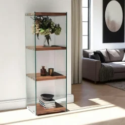 Meubles De Rangement·Petits Meubles De Rangement|LHASA Colonne vitrine design - bois gris foncé, 3 plateaux