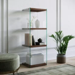 Meubles De Rangement·Petits Meubles De Rangement|LHASA Colonne vitrine design - bois gris foncé, 3 plateaux