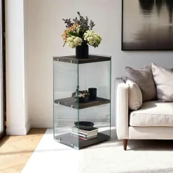 Meubles De Rangement·Petits Meubles De Rangement|LHASA Colonne vitrine design - bois marron, 4 plateaux