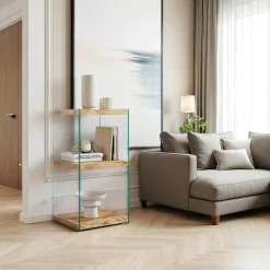 Meubles De Rangement·Petits Meubles De Rangement|LHASA Colonne vitrine design - bois clair, 3 plateaux